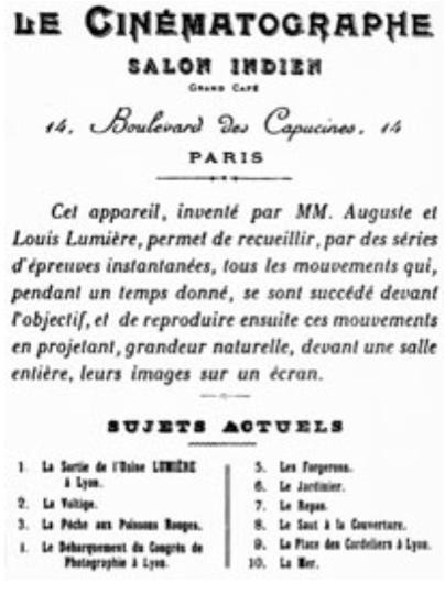 Programme d’une projection publique au Salon indien du Grand Café à Paris en 1895